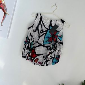 Alberto Makali 100% Silk Floral Cold Shoulder Top